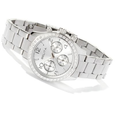 BELITA STSL/PLAT PAVE CZ STAINLESS STEEL BRACELET WATCH