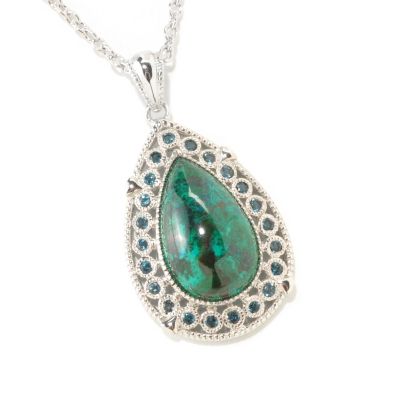 126-177 - Gem Insider Sterling Silver 18 x 11mm Chrysocolla Teardrop Pendant w/ Chain 