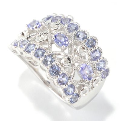 126-187 - Gem Insider Sterling Silver 1.29ctw Tanzanite & Diamond Wide Band Ring