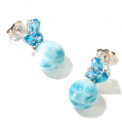 SS LARIMAR BEAD WITH SWISS BLUE TOPAZ EARRING