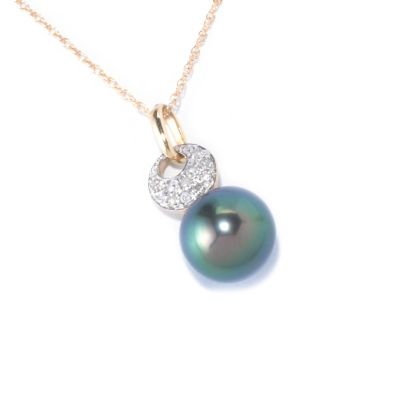 14K YG 11-12MM GREEN TAHITIAN PENDANTw/CHAIN