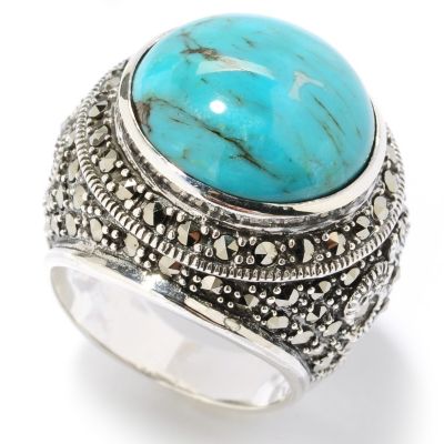 SS ROUND TURQ RING WITH MARCASITE FDL