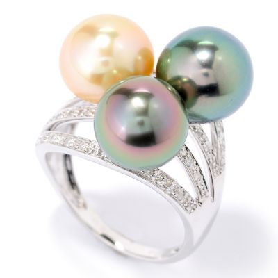 14K WG TRI-COLOR TAHITIAN & GOLDEN SOUTH SEA EXOTIC COLORS RING