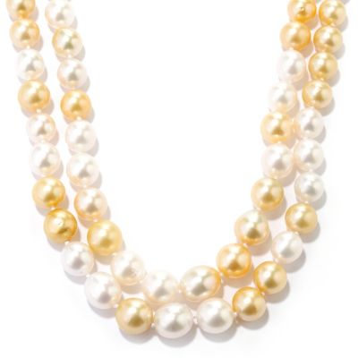 14K YG GOLDEN & WHITE SOUTH SEA DOUBLE STRAND NECKLACE
