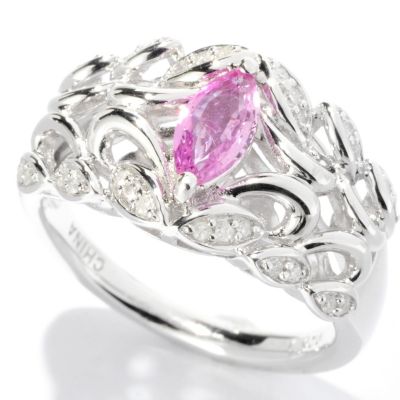 126-209 - Gem Insider Sterling Silver 0.74ctw Pink Sapphire & Diamond Marquise Band Ring