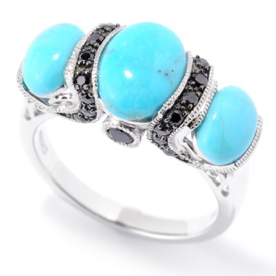 126-221 - Gem Insider Sterling Silver Kingman Turquoise & Black Spinel Ring
