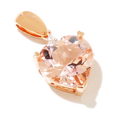 126-230 - Gem Treasures 14K Rose Gold 2.67ctw Morganite & Diamond Heart Shaped Pendant