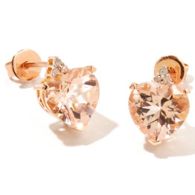 GT 14K MORGANITE AND DIAMOND HEART SHAPED EARRINGS