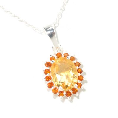 SS OVAL CITRINE & MADIERA CITRINE PENDANT w/CHAIN