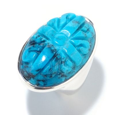 SS CARVED FLOWER TURQ RING
