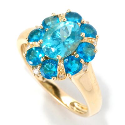 14K YG BLUE AND NEON APATITE RING