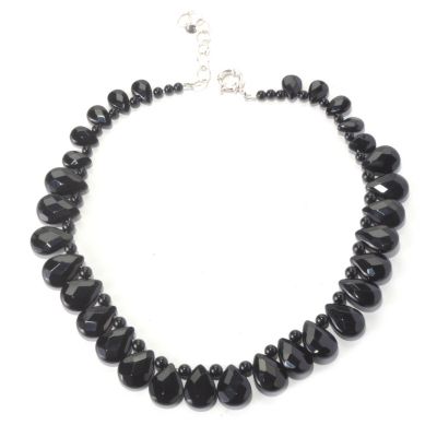 SS 16" FACETED BLACK AGATE TEARDROPS NECKLACE