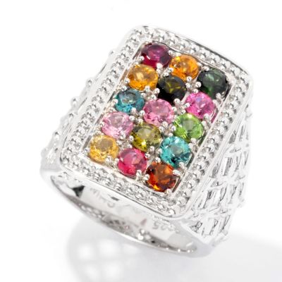 SS REC SHAPE MULTI COLOR TOURM RING