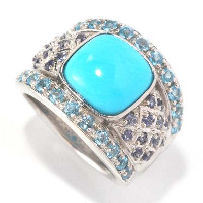 126-272 - Gem Insider Sterling Silver 10mm Sleeping Beauty Turquoise & Multi Gem Ring