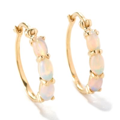 126-274 - Gem Insider 14K Gold 5 x 3mm Oval Opal Three-Stone Hoop Earrings 