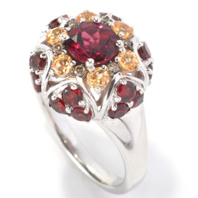 126-276 - Gem Insider Sterling Silver 2.44ctw Garnet & Mocha Diamond Flower Ring