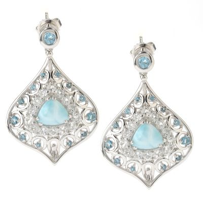 126-278 - Gem Insider Sterling Silver 9 x 8mm Larimar & Topaz Drop Earrings