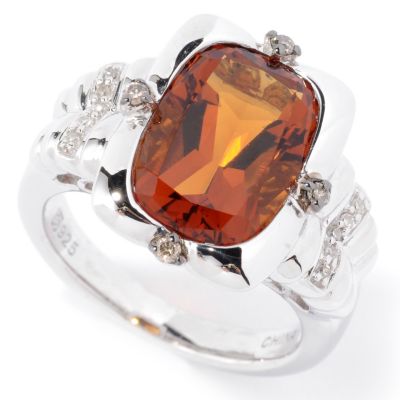 126-279 - Gem Insider Sterling Silver 4.02ctw Citrine & Diamond Rectangle Ring