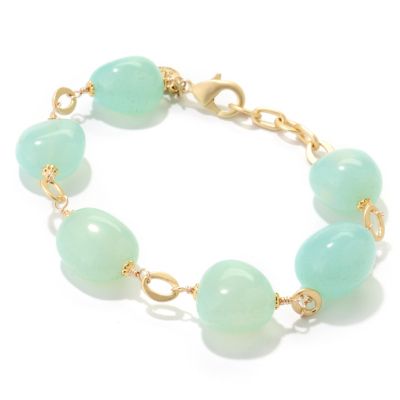 7.75" +1" EXT GOLD PLATED GREEN CHALCEDONY BRACELET