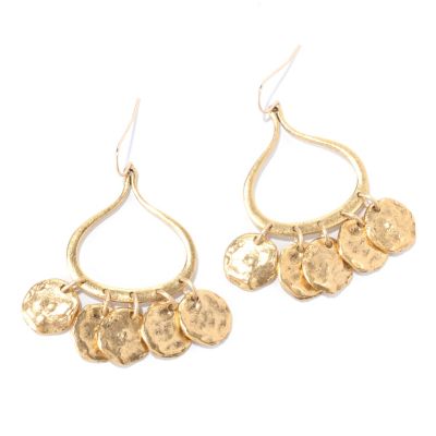 HAMMERED DISCS TEARDROP CHANDELIER EARRINGS