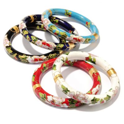 126-308 - Set of Five Hinged Cloisonn&eacute; Bangle Bracelets w/ Magnetic Clasps