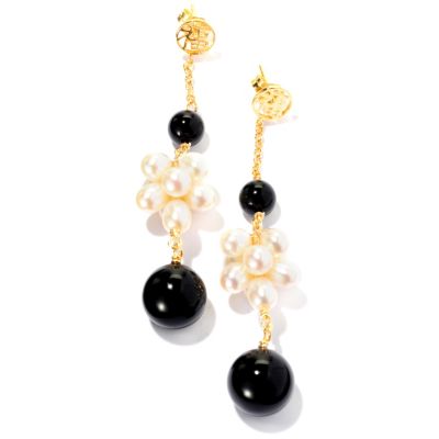 SS/YP WHITE FWP & BLACK ONYX EARRINGS