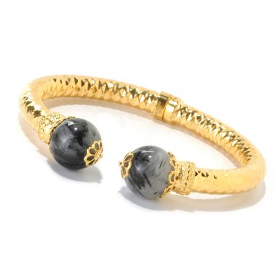126-315 - Scintilloro&trade; Gold Embraced&trade; 7.25" Hinged Cuff Bracelet w/ 15.5mm Gem Endcaps