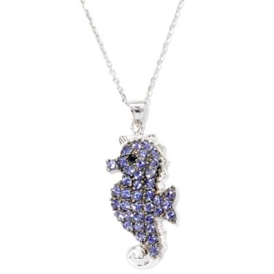 126-316 - NYC II 1.36ctw Iolite & Black Spinel Seahorse Pendant w/ 18" Chain 