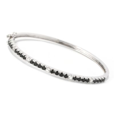 126-319 - Gem Treasures Sterling Silver Black Spinel & White Topaz Bangle Bracelet