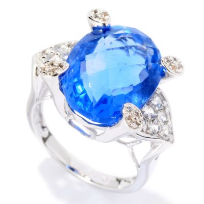 126-320 - Gem Insider Sterling Silver 12 x 16mm Oval Blue Flourite & White Topaz Ring 