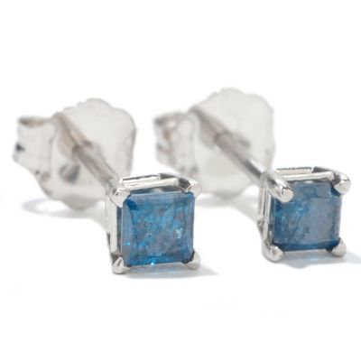 14KT WG BLUE DIAMOND SQUARE STUD EARRING