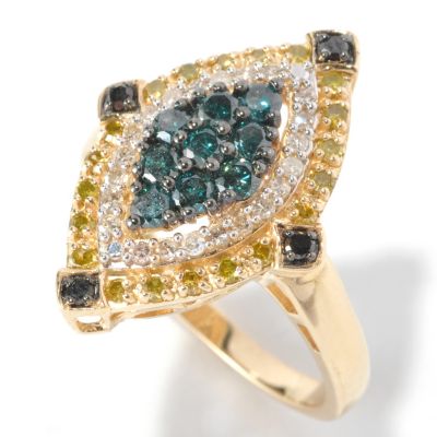 126-360 - Diamond Treasures 14K Gold 1.00ctw Multi Color Diamond Marquise Ring