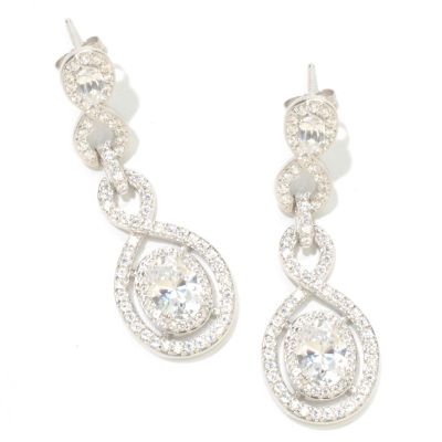 CL SS/PLAT OVAL CUT DOUBLE DROP HALO DROP EARRINGS