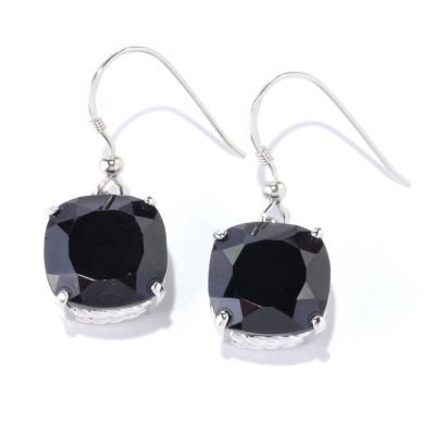 SS BLACK SPINEL CUSHION CUT EARRING