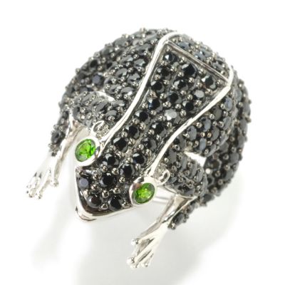 SS BLACK SPINEL FROG RING W/ CHROME DIOPSIDE