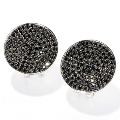 SS BLACK SPINEL ROUND EARRINGS