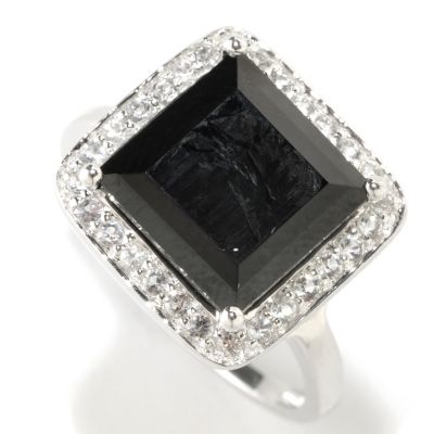 SS BLACK SPINEL W/ WHITE TOPAZ SQUARE RING