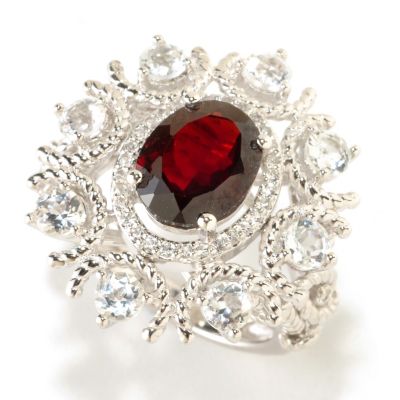 126-389 - Gem Insider Sterling Silver 5.15ctw Red Garnet & White Topaz Ring