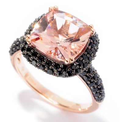 14K YG CUSHION MORGANITE RING WITH BLK SPINEL ACCENTS