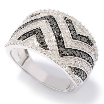 126-391 - Diamond Treasures Sterling Silver 0.76ctw Black & White Diamond Zig-Zag Ring