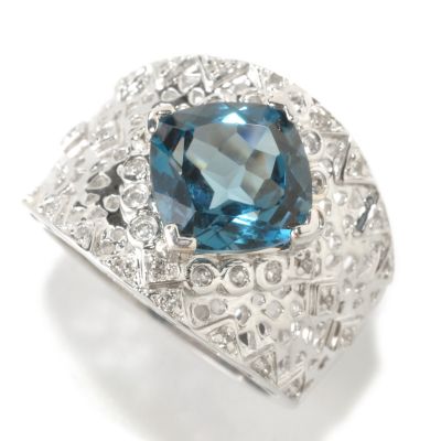 126-393 - Gem Insider Sterling Silver 4.80ctw Cushion Cut Blue & White Topaz Ring