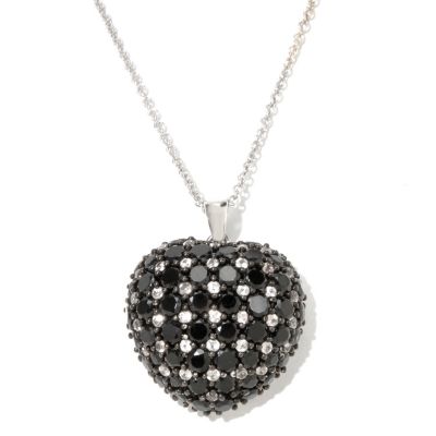 126-395 - Gem Treasures Sterling Silver 7.00ctw Black Spinel & White Zircon Heart Pendant 