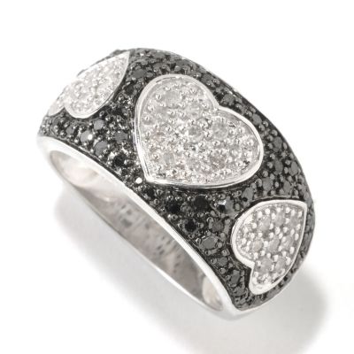 SS .75CTW BLACK & WHITE DIAMOND HEART RING