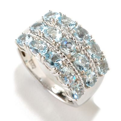 126-398 - Gem Treasures Sterling Silver 2.18ctw Aquamarine Three-Row Ring