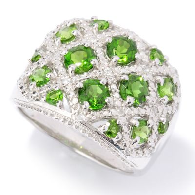 SS CHROME DIOPSIDE RING W/ WHITE ZICRON