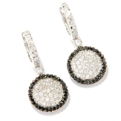 BLTA SS/PLAT SIMULATED BLACK & WHITE PAVE DISK DROP EARRINGS