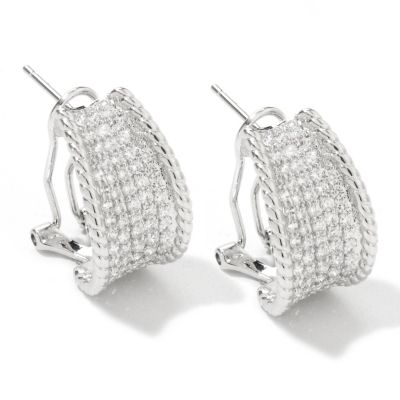 BELTA SS/PLAT GRADUATED PAVE J HOOP EARRING W/ OMEGA BACK