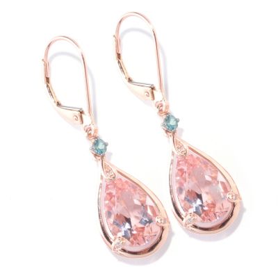 14K RG MORGANITE TEARDROP EARRING W/ ALEXANDRITE & WHITE DIAMONDS