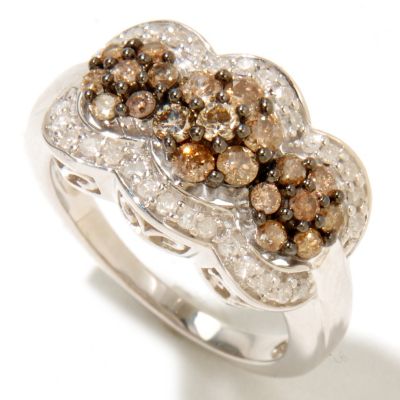SS 1CTW THREE CIRCLE CHAMPAGE & WHITE DIAMOND RING