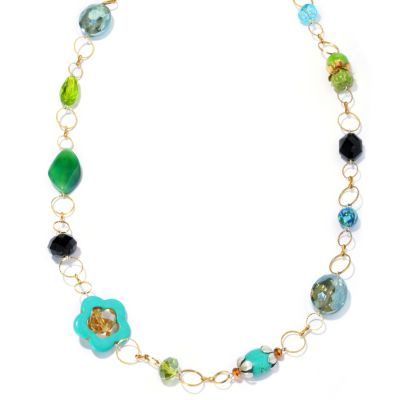 126-514 - Sweet Romance&trade; 56'' Gold-tone Olivine, Aqua & Black Bead Necklace 